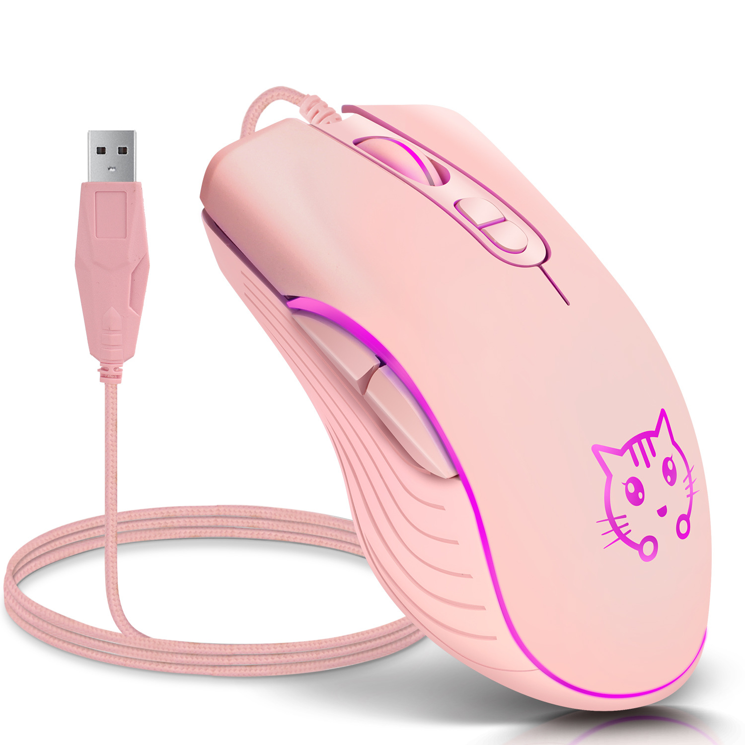 Esports Gaming Maus - USB 유선 게임용 마우스 핑크 컴퓨터