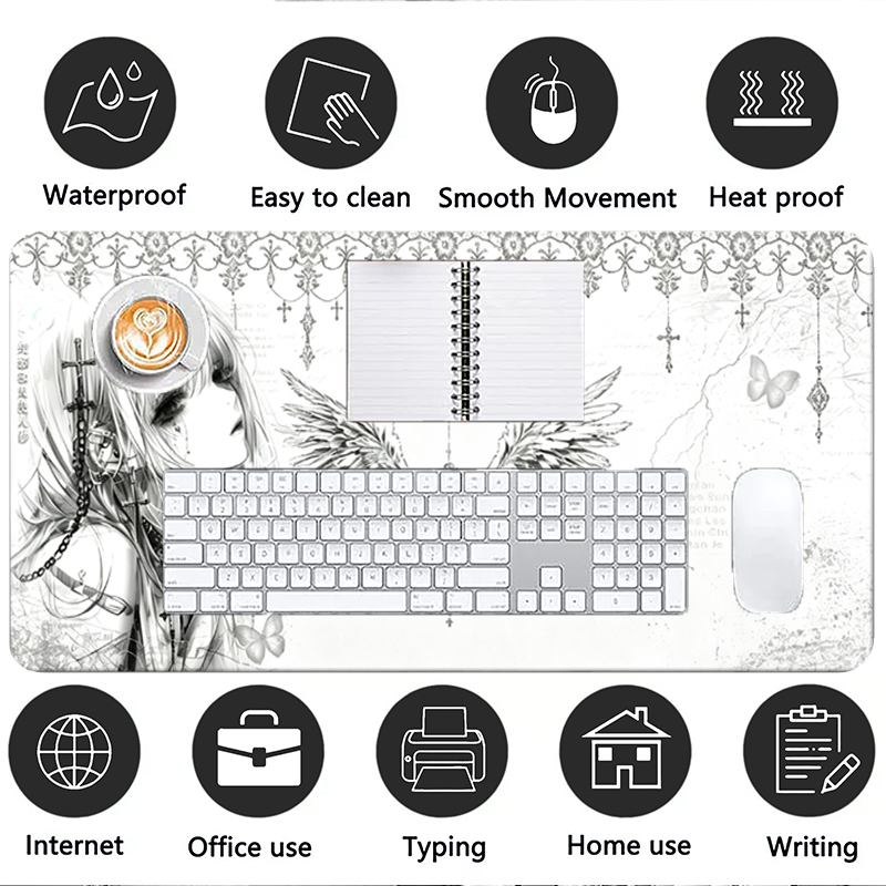 가죽 마우스 패드 블랙 화이트 애니메이션 미학 천사 소 - Esports Gaming Keyboard 리뷰 및 가격